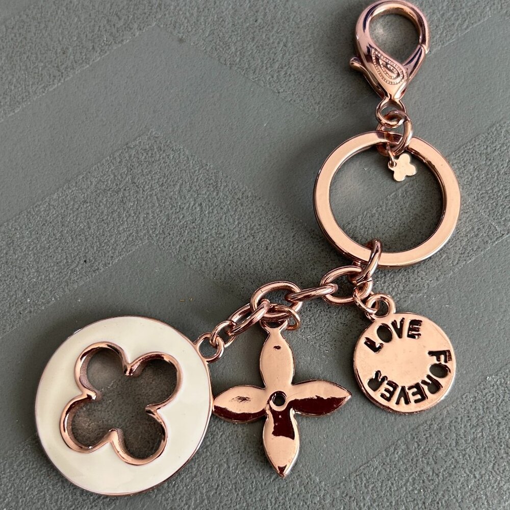 Rose Gold Clover Key Chain Bag Charm Designer Lookalike